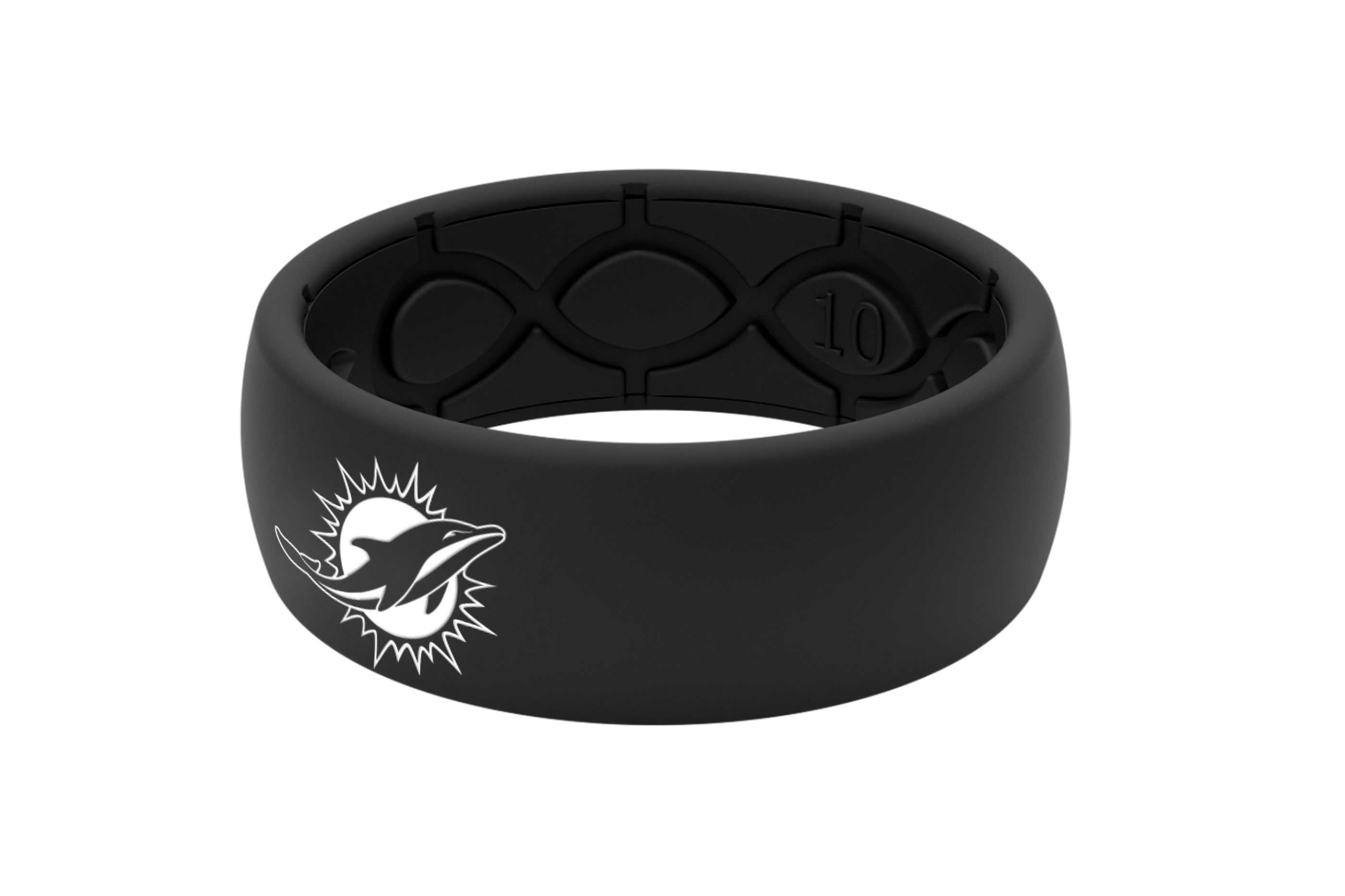 Original NFL Miami Dolphins Black - Groove Life Silicone Wedding Rings front view on the side